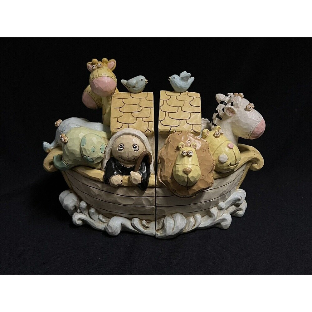 Noah’s Ark Bookends Set Religious Animals Home Decor Renewing Faith 7.25" IOB